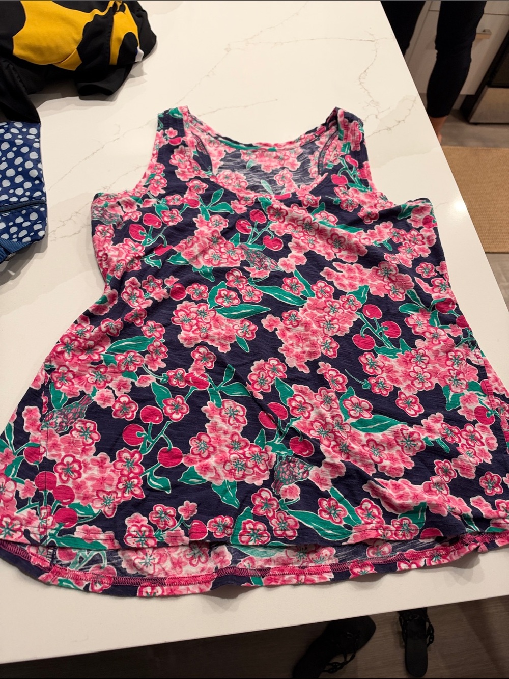 Lilly Pulitzer Navy Tank Dress with Pink Floral & Green Leaves